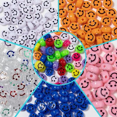 China 100Pcs Round Multicolor Acrylic Cartoon Oil Drip Smiley Face Beads Plastic Flat Beads For DIY Bracelet Jewelry for sale