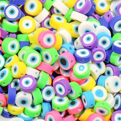 China 50/lot 10mm Evil Eye Bead Blowing Flat Round Clay Polymer Beads Loose Beads For Making DIY Kids Jewelry Bracelet Necklace Accessories for sale