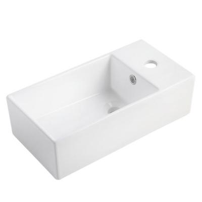 China Modern Luxury Style Rectangular White Ceramic Wall Hung Bathroom Art Basin Sinks Lavatory for sale