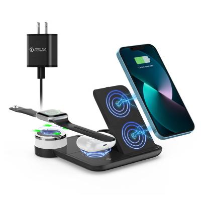 China Mobile Phone Multi Function Wireless Charger 10W 4 in 1 Smartphone Wireless Charger Docking Charging Station Stand Pad for sale