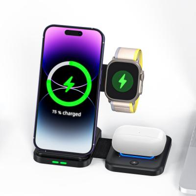 China 3 in 1 Type 3IN1 15W Universal Desktop Wireless Charger Portable Wholesale C Wireless Charger for Phone Earphone Watch for sale