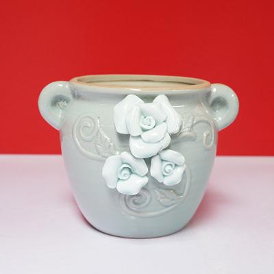 China High Quality Durable Creative Design Flower Pot Size 10 Light Gray Embossed Flower Pot Height 9.7cm Diameter Cm for sale