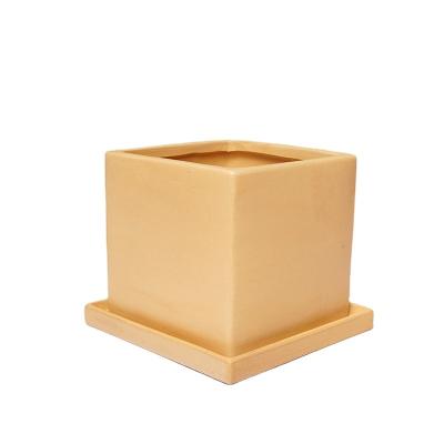 China High quality durable creative flower design diameter 14.3 cm 15 cm high orange square flower pot for sale