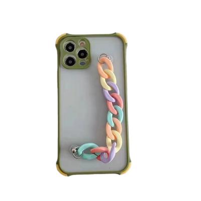 China Contrast Color Shockproof lndependent Key Frosted Phone Cover Matte Phone Case With Chain For iPhone 12 11 XS XR for sale