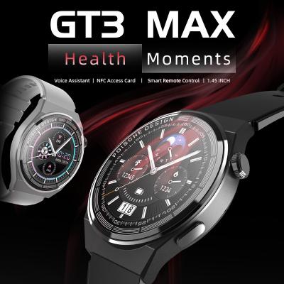 China Bigger View Picture IP67 Waterproof Add To Compare 1.45 Inch HD Round Screen Share GT3 Max Round Smart Watch Men NFC Luxury Design for sale