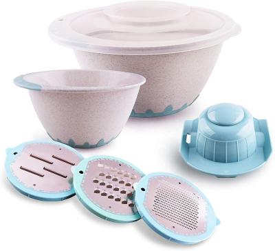 China Viable 2pcs Mixing Bowls with Measuring Marks and 3 Grater Attachments, Wheat Straw Fiber Kitchen Bowl with Non-Slip Bottom for sale