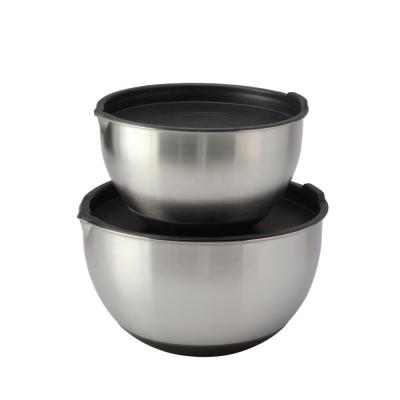 China Disposable Mixing Bowl Set with Pour Spout, 2PCS Deep Stainless Steel Mixing Bowl Set, PE Spout Lid for sale