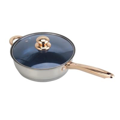 China Sustainable all stove tops available, long handle and glass lid, stainless steel non-stick frying pan for sale