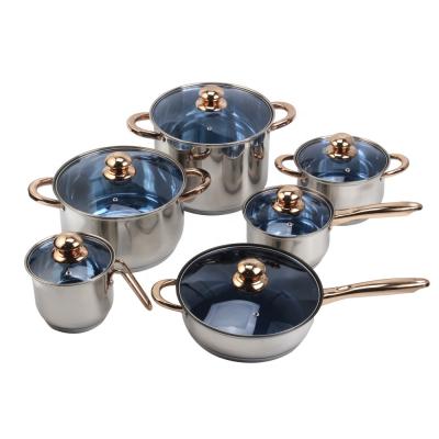 China Sustainable 5-Ply Capsule Design, Glass Lid, 6 Piece Stainless Steel Cookware Pots and Pan Set for sale