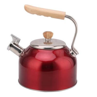 China Sustainable Ergonomic Wooden Handle Stainless Steel Whistling Kettle for sale