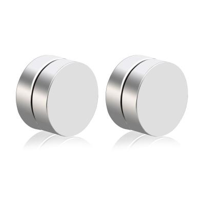 China Fashion Environmentally Friendly Korean Double Sided Round Magnet Titanium Steel Fake Earrings Without Ear Holes Ear Clip Earrings for sale