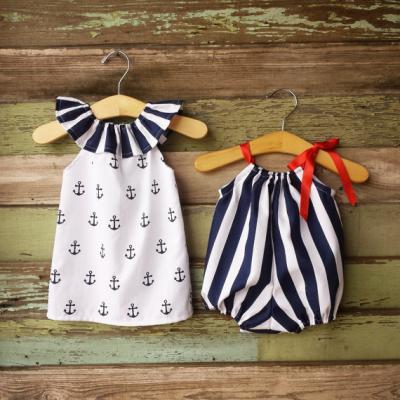 China Summer baby sleeveless sunsuit with navy anchors print and stripe cotton next home outfit for beach bubble romper for sale