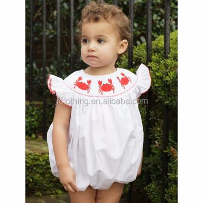 China Short sleeve (SM111#white) crabby white girl's bubble smocked crabby embroidered defeats for sale