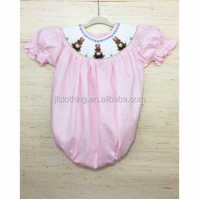China Short sleeve (SM109#pink) bunnies with baskets smocked pink bubble for kids clothing for sale