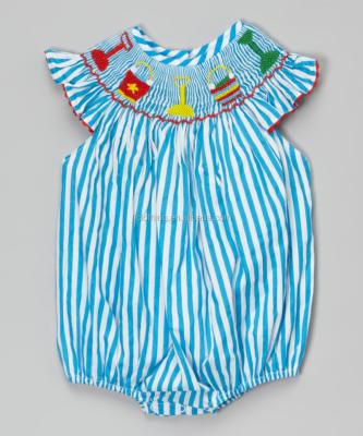 China Short Sleeve Kids Clothing Smocked Romper Cotton Stripe Summer Baby Sunsuit for sale