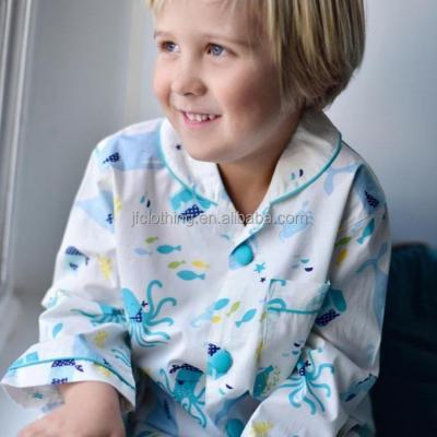 China Breathable Ocean Print Boys Nightgowns Kids Pajamas 2pc Set Cotton Woven Sleepwear For Kids for sale