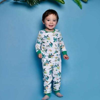 China Thermal Sleepwear Printed Cotton Long Sleeve Pajamas Kids Sleep Tops And Pants 2pc Set for sale