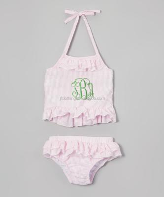 China Monogrammed Baithing Swimwear 2 Piece Suit Cotton Seersucker Gingham Swimwear Girl Bikini Kids Wear for sale