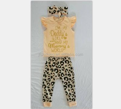 China Spandex / cotton father and mother's day gift float sleeve with leopard print baby clothes and heandband cute baby clothing set for sale