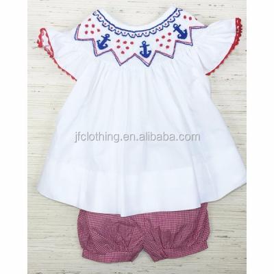 China 100% Cotton (SM101#WHITE) 2-6T Anchors Smocked Girl's Shorts Set For Kids Clothing for sale