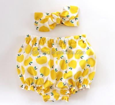 China 100% Cotton Baby Rompers and Headband Set Apple Print Toddler Girl Diaper Shorts 2pc for sale