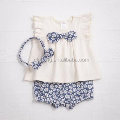 China 100% Cotton Baby Clothing Summer Outfit Toddler Girl Tunic Tops and Floral Cotton Bloomer Set for sale