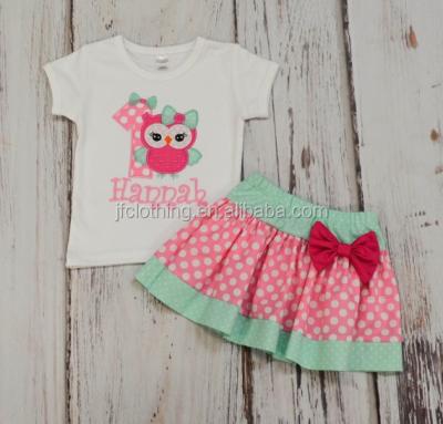 China 100% Cotton Kids Clothes OEM Baby Summer Outfit Owl T-shirt Skirt 2pc Set Cotton Summer Sets for sale