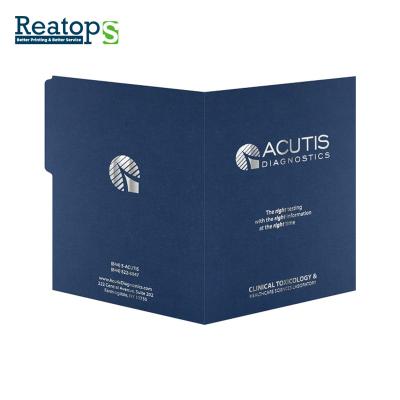 China Unique Waterproof+Eco-friendly Luxury Art Paper Custom Embossed Logo Presentation Folders Sliver/Gold With Business Card Slot for sale