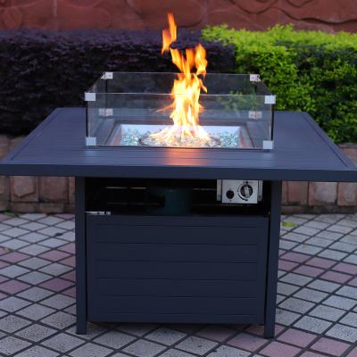 China Aluminum Frame Gas Fire Pit Aluminum Coffee Table With Glass Beads for sale