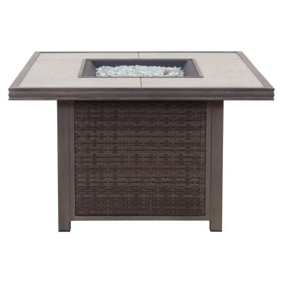 China Garden Ceramic Tile PE Rattan Fire Pit Stocked Outdoor Top Aluminum Frame Woven Table for sale