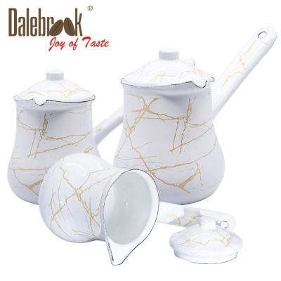 China Viable Cezve Ibrik Arabic Turkish Marble Greek White Marble Enamel Coffee Pot Dalebrook Coffee Mug Heater Ceramic Tea Milk Pot Set for sale