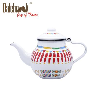 China 2021 Custom Printing Porcelain Enamel Sustainable Cast Iron Coated Cheap Turkish Coffee Flower Teapot Kettle for sale