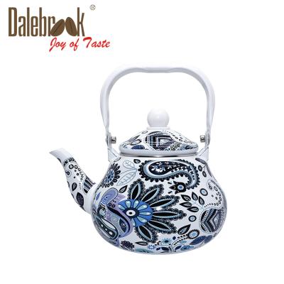 China Sustainable Blue Carbon Steel Enamel Kettle And Teapot Set Nordic Style Enamel Teapot With Lid for sale