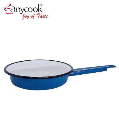 China Sustainable Anycook Round Sauce Pan Blue Enameled Indoor Pot Frying Pan Enamel Plate Light Weight Outdoor Camping Stove Milk Dish for sale