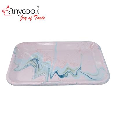 China Luxury Classic Kitchenware Designer Enamel Rectangle Disposable Creative Dish Serving Dish Salad Tray Indoor Baking Dishes for sale