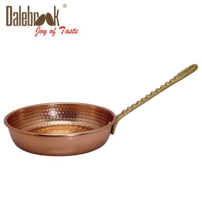 China Viable Dalebrook Turkish Arabic Greek Hand Hammered Classic 14cm Cookware Brass Copper Plated Cooking Frying Pan With Golden Handle for sale