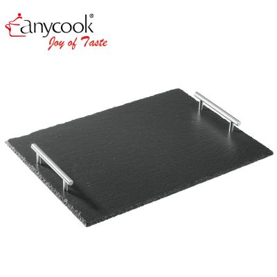 China Anycook Natural Slate Stone Restaurant Dinnerware Various Tray Disposable Pan Dish Dishes Round Tableware Black Stone Frying Pan for sale