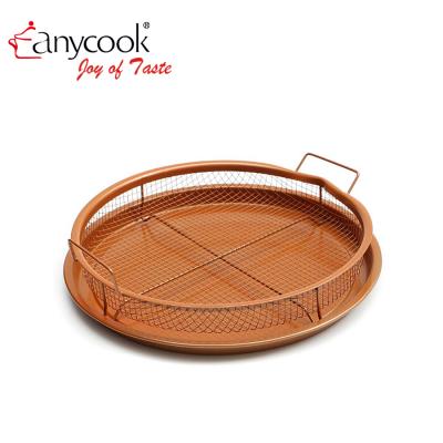 China Anycook Viable 2 Piece Copper Crisper Potato Chips Fried Chicken Tray Meat Oil Filter Basket BBQ Grill Rack for sale