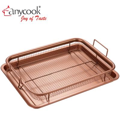 China Anycook Viable 2 Piece Copper Crisper Rectangle Meat Oil Filter Basket Tray BBQ Potatoes Chips Fried Chicken BBQ Basket Rack for sale