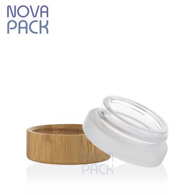 China Cosmetic Packaging 5g 5ml Eye Cream Jar Gel Bamboo Lip Balm Bamboo Lip Balm Jar 15ml Container Frosted Glass Jar With Bamboo Lid for sale