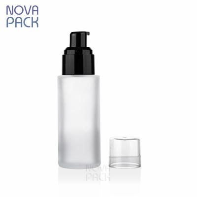 China Bulk Cosmetic Wholesale Cosmetic Packaging Glass Bottle Jars 50ml Black Frosted Glass Lotion Pump Bottle Skin Care Packaging Cream Bottle for sale