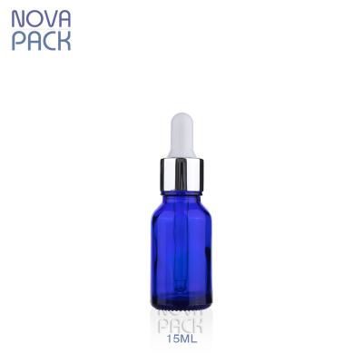 China 15ml Essential Oil Cobalt Blue Beard Oil Serum Glass Bottle Cosmetic Face Oil Dropper Bottle With Silver Dropper for sale