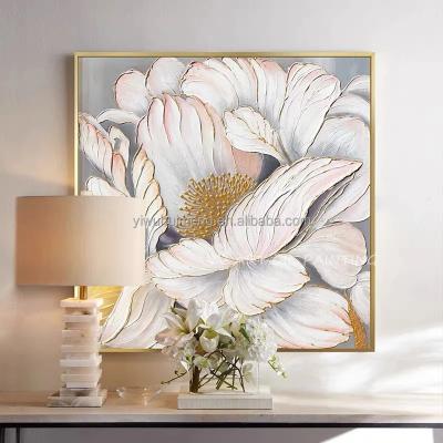 China Large Size Acrylic White Flower Square Canvas Oil Painting Abstract Manual Flower 100% Hand Painted High Quality Texture Abstract for sale