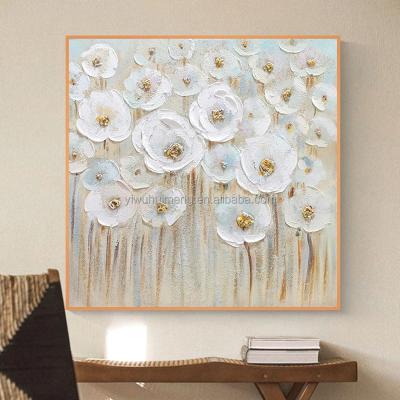 China Handmade Acrylic Flowers Canvas Painting White Flower Oil Painting Canvas High Quality Home Decoration Abstract Wall Art Living Room for sale