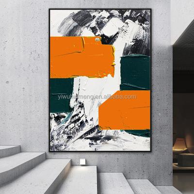 China Handmade Modern Orange Black And White Acrylic Oil Painting Canvas Abstract 100% Texture Artwork Wall Art Picture for sale