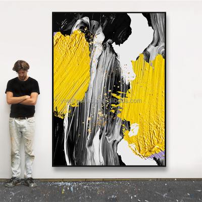 China Thick Yellow White Black Hand Painted Wall Art Modern Abstract Art 100% Texture Oil Painting Hand Made Canvas for sale