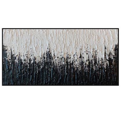 China 100% Hand Painted Modern 3d Horizontal Black And White Forest Landscape Textured Abstract Wall Paintings Canvas Art Decor for sale