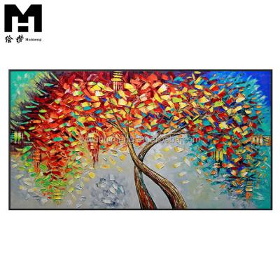 China Abstract 100% Hand PaintedModern Tree Flowers Deep Subtract Colorful Floral Botanical Modern Canvas Palette Knife Art Oil Painting for sale