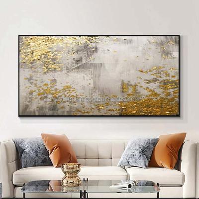 China Hot Selling Gold Hand Painted Abstract 100% Aluminum Oil Painting Wall Art Modern Living Room Decor Large Handmade for sale