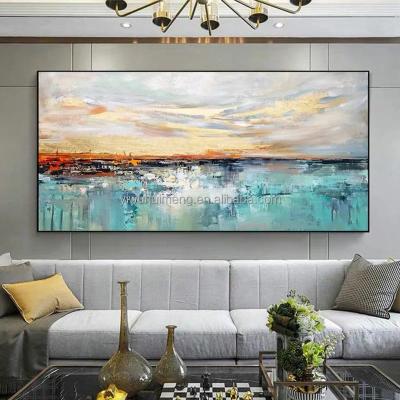 China Subtract Special Hand Painted Modern Abstract Art Canvas 100% Cuadro Sea Sunset Sunrise View Wall Large Oil Paintings On Canvas for sale